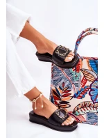 Damskie Modne Skórzane Klapki Czarne Adaline