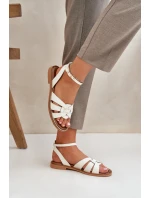 Kožené Dámské Sandály Na Plochém Podpatku Zazoo model 21682231 Ecru - Boto Kožené Dámské Sandály Na Plochém Podpatku Zazoo model 21682231 Ecru - Boto