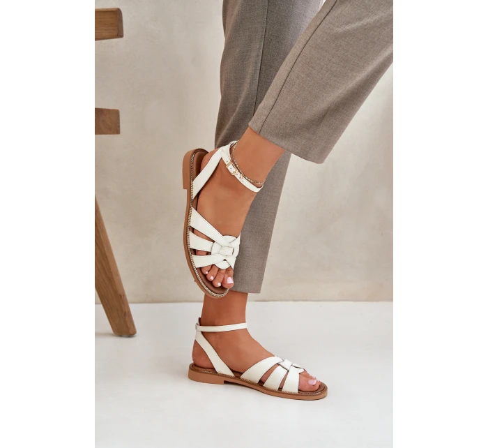 Kožené Dámské Sandály Na Plochém Podpatku Zazoo model 21682231 Ecru - Boto Kožené Dámské Sandály Na Plochém Podpatku Zazoo model 21682231 Ecru - Boto