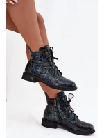 Lakierowane Botki Damskie Z Naturalnej Skóry D&A LZ52-962 Granatowe