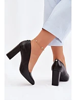 Lodičky na podpatku z eko kůže model 22100625 Černé - SERGIO LEONE Lodičky na podpatku z eko kůže model 22100625 Černé - SERGIO LEONE