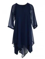 S159 Šifónové šaty s asymetrickým lemom - tmavo modré S159 Šifónové šaty s asymetrickým lemom - tmavo modré