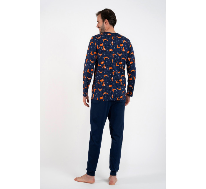 Pánske pyžamo Witalis, dlhý rukáv, dlhé nohavice - potlač/navy blue