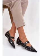 Dámske baleríny z ekokože s kamienkami a prackou Arlenne - čierne Dámske baleríny z ekokože s kamienkami a prackou Arlenne - čierne