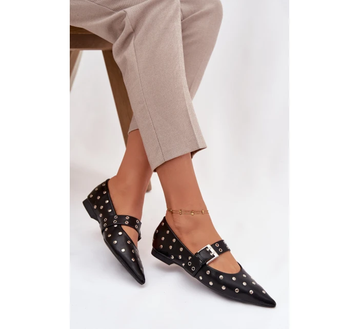 Dámske baleríny z ekokože s kamienkami a prackou Arlenne - čierne Dámske baleríny z ekokože s kamienkami a prackou Arlenne - čierne