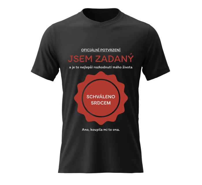 Pánské bavlněné tričko s potiskem - JSEM ZADANÝ - černé