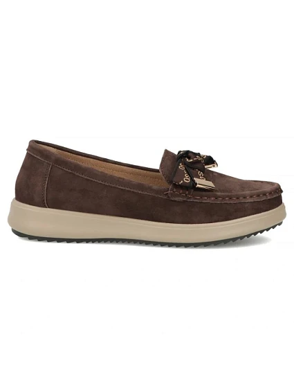 Hnědé semišové kožené mokasíny s mašlí model 22317107 - FILIPPO Hnědé semišové kožené mokasíny s mašlí model 22317107 - FILIPPO