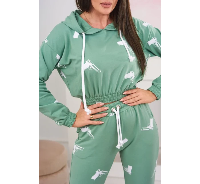 Sada s potlačou pištole tmavo mätová