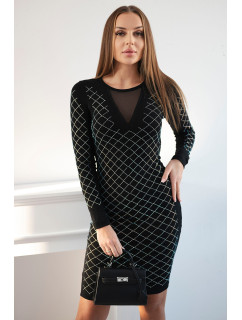 Pletené šaty so zirkónovým vzorom čierne