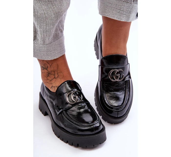 Damskie Półbuty Skórzane Z Ozdobą Czarne Rosefalls