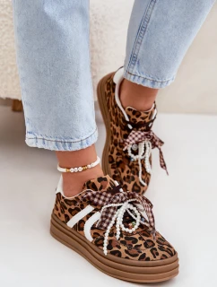 Sneakersy Damskie W Panterkę Na Platformie Z Ozdobami Brązowe Vinness