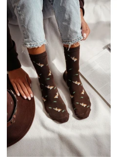 Skarpetki Damskie W Lisy I Liście Brązowe