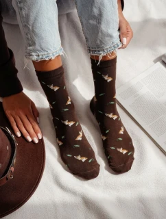 Dámské ponožky s model 21712975 a listy hnědé - Milena