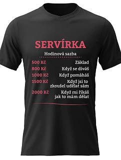 Dámské bavlněné tričko s potiskem - HODINOVÁ SAZBA SERVÍRKA - černé