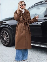 Dámský zimní kabát dlouhý hnědý kožený Dstreet model 21990801 - FashionStreet