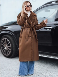 Dámský zimní kabát dlouhý hnědý kožený Dstreet model 21990801 - FashionStreet