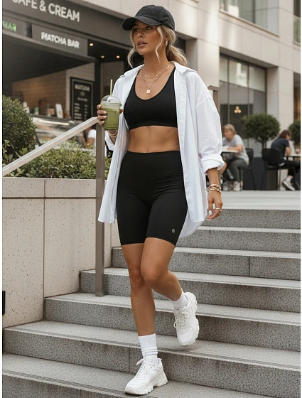 Dámske cyklistické šortky s vysokým pásom čierne FashionStreet SY0583 Dámske cyklistické šortky s vysokým pásom čierne FashionStreet SY0583