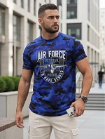 Klasické pánske tričko s kamuflážovým vzorom a potlačou, modré, FashionStreet NX2001R
