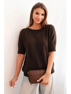 Dámsky viskózový sveter s krátkym rukávom hnedý