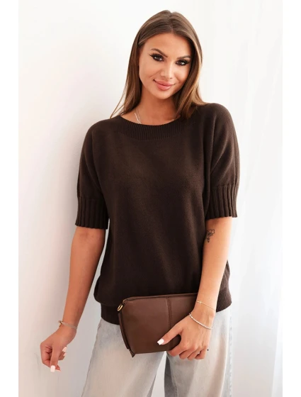 Dámsky viskózový sveter s krátkym rukávom hnedý