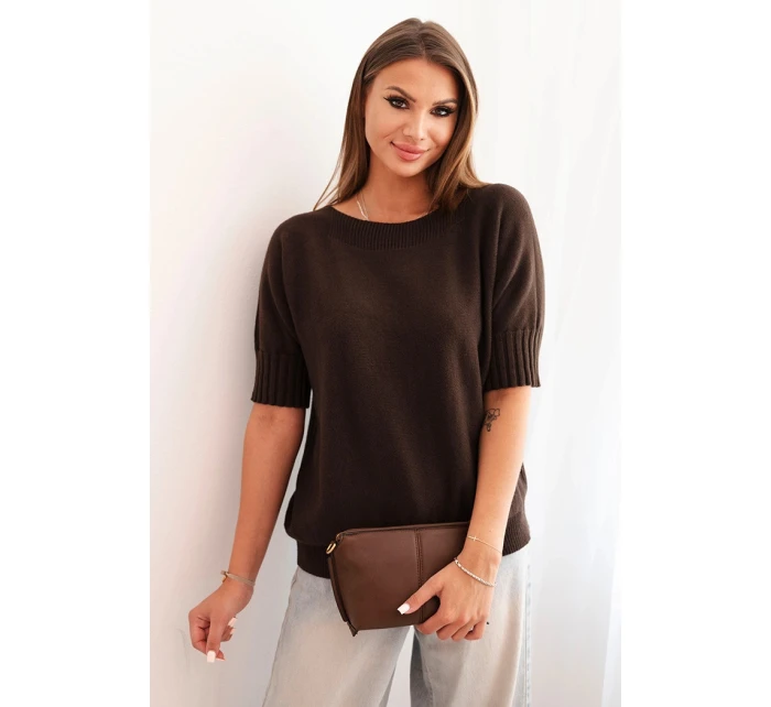 Dámsky viskózový sveter s krátkym rukávom hnedý
