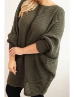 Dámský svetr Plus Size s model 21798603 pončo khaki - K-Fashion Dámský svetr Plus Size s model 21798603 pončo khaki - K-Fashion