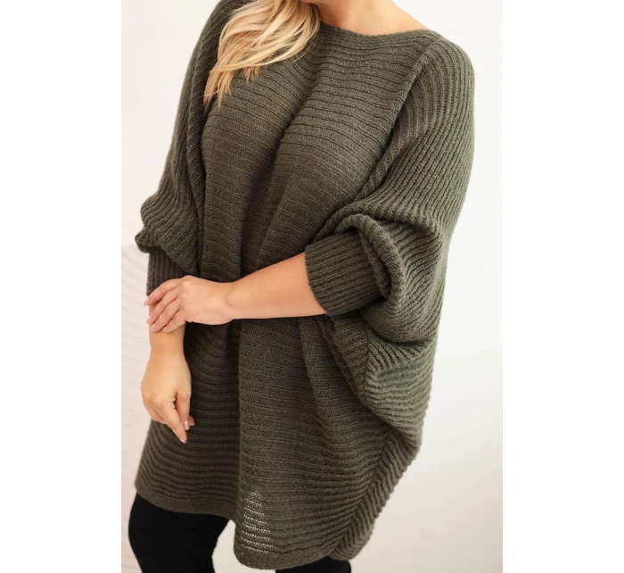 Dámský svetr Plus Size s model 21798603 pončo khaki - K-Fashion Dámský svetr Plus Size s model 21798603 pončo khaki - K-Fashion