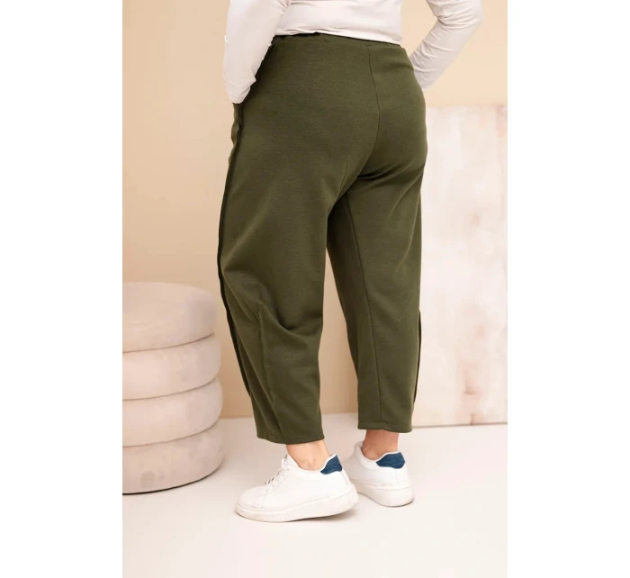Dámske bavlnené nohavice s vysokým pásom v khaki farbe Dámske bavlnené nohavice s vysokým pásom v khaki farbe