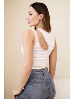 Dámsky prúžkovaný top bez rukávov s výstrihom Powder Pink