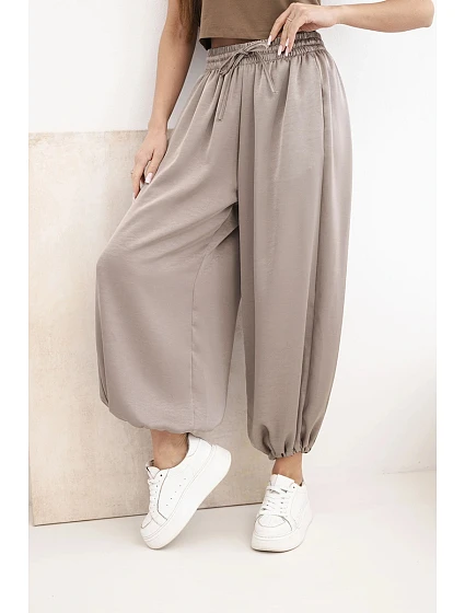 Dámské široké kalhoty s gumou v pase a zavazováním ve stylu model 22064409 fango - K-Fashion