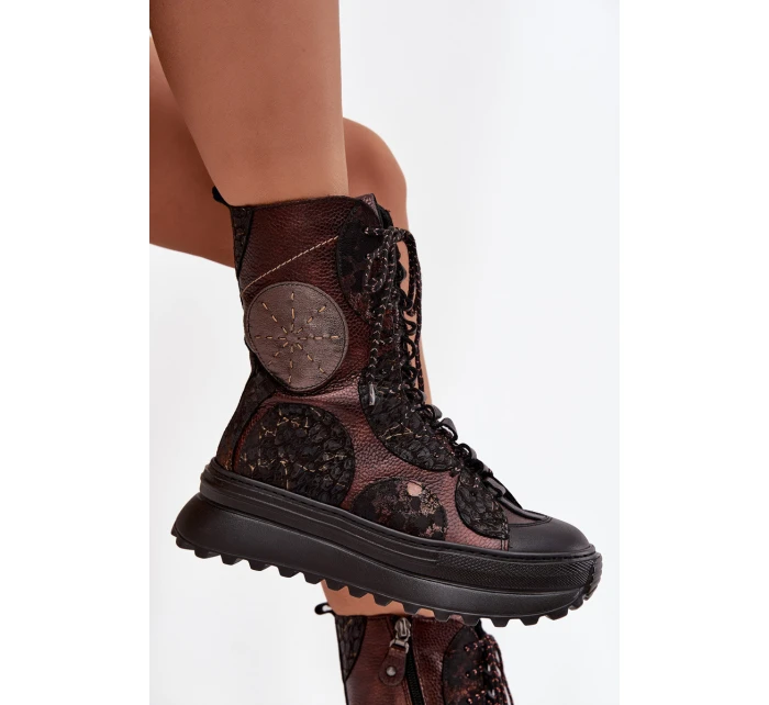 Kožené kotníkové boty na platformě s podšívkou model 21714263 - Maciejka