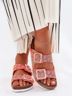 Dámske papuče s prackami a brokátom S.Barski - oranžové