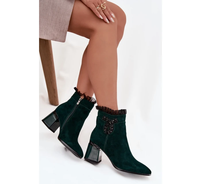 Dámske členkové topánky D&A z prírodného semišu - fľaškovo zelená Dámske členkové topánky D&A z prírodného semišu - fľaškovo zelená