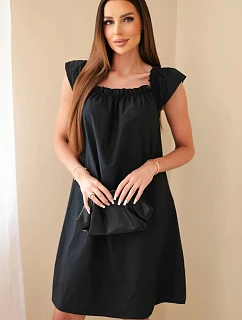 Dámské bavlněné šaty s model 22079401 výstřihem a volánkem černá - K-Fashion