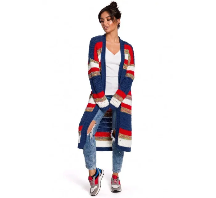 Dámsky dlhý sveter BK036 model 4 Tmavo modrá červená - BeWear