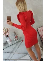 Priliehavé svetrové šaty s gombíkmi červené