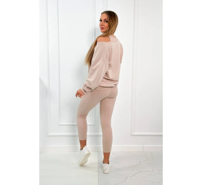 model 18753509 set halenka + top + legíny béžová - K-Fashion