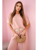 Viskózový komplet se zlatým lemováním tmavě pudrově růžová Viskózový komplet se zlatým lemováním tmavě pudrově růžová