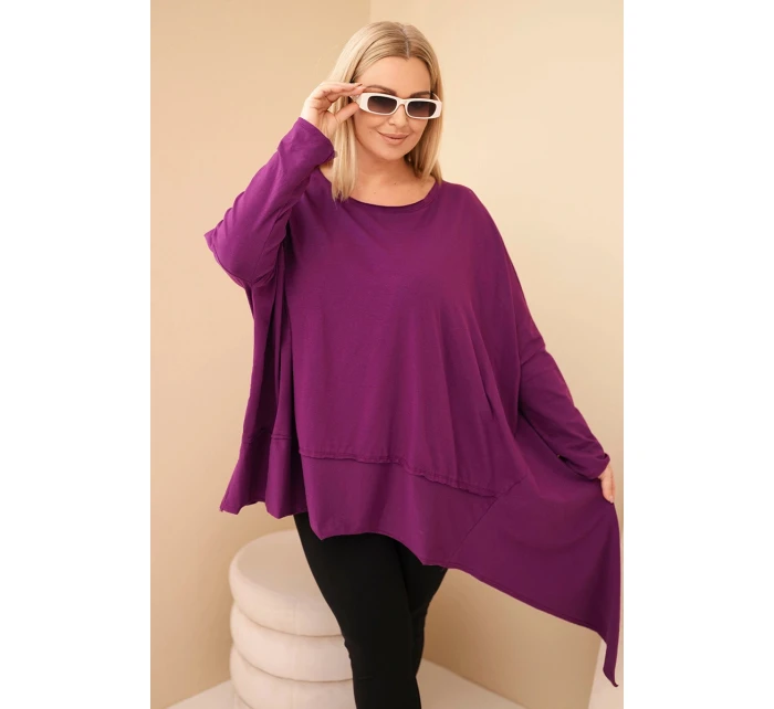 Dámská tunika Plus Size z bavlny s asymetrickým spodním lemem tmavě fialová Dámská tunika Plus Size z bavlny s asymetrickým spodním lemem tmavě fialová