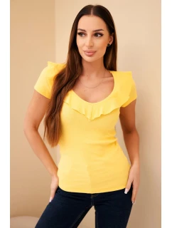 Dámska pruhovaná blúzka s volánom vo výstrihu žltá