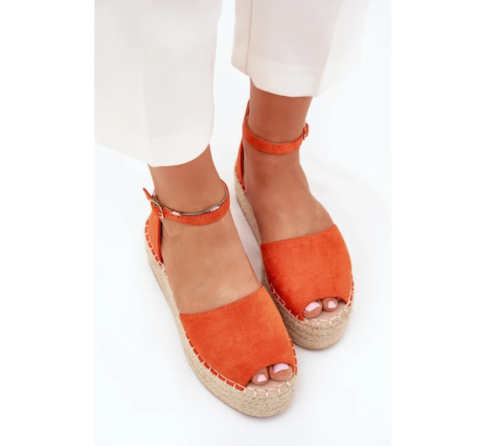 Sandały Espadryle Damskie Na Platformie Z Plecionką Pomarańczowe Selise