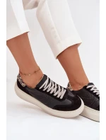 Skórzane Sneakersy Damskie Na Platformie Panterka Zazoo N1263 Czarne