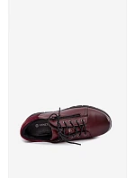 Dámské kožené polobotky model 22356101 vínové na podpatku - VINCEZA