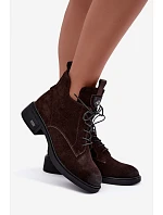 Kožené semišové kotníkové boty s ozdobou na hnědé model 22539427 - VINCEZA Kožené semišové kotníkové boty s ozdobou na hnědé model 22539427 - VINCEZA