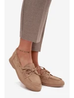Dámske mokasíny s plochou podrážkou a šnurovaním Zalina - béžová