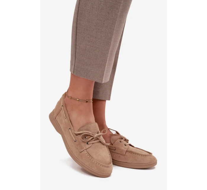 Dámske mokasíny s plochou podrážkou a šnurovaním Zalina - béžová