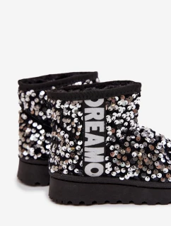 Detské snehové topánky Rebbica s flitrami - čierno-strieborné