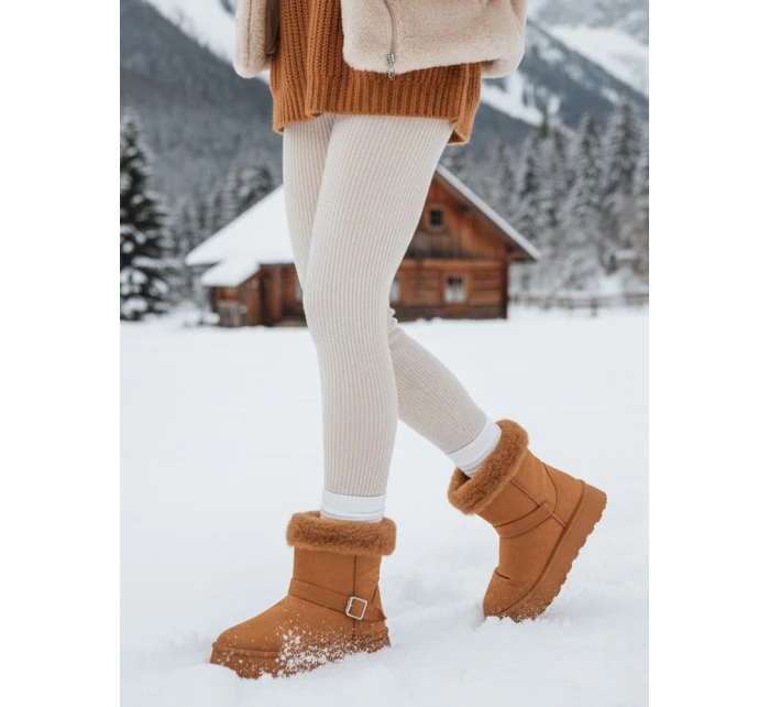 Dámské semišové sněhule s kožešinou camel Dstreet model 21994272 - FashionStreet