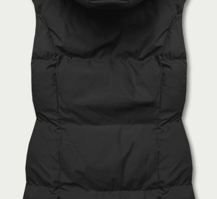 Čierna páperová dámska vesta s kapucňou (5M721-392)