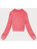 Tenká krátká dámská tepláková mikina v korálové barvě model 18378933 - J.STYLE Tenká krátká dámská tepláková mikina v korálové barvě model 18378933 - J.STYLE